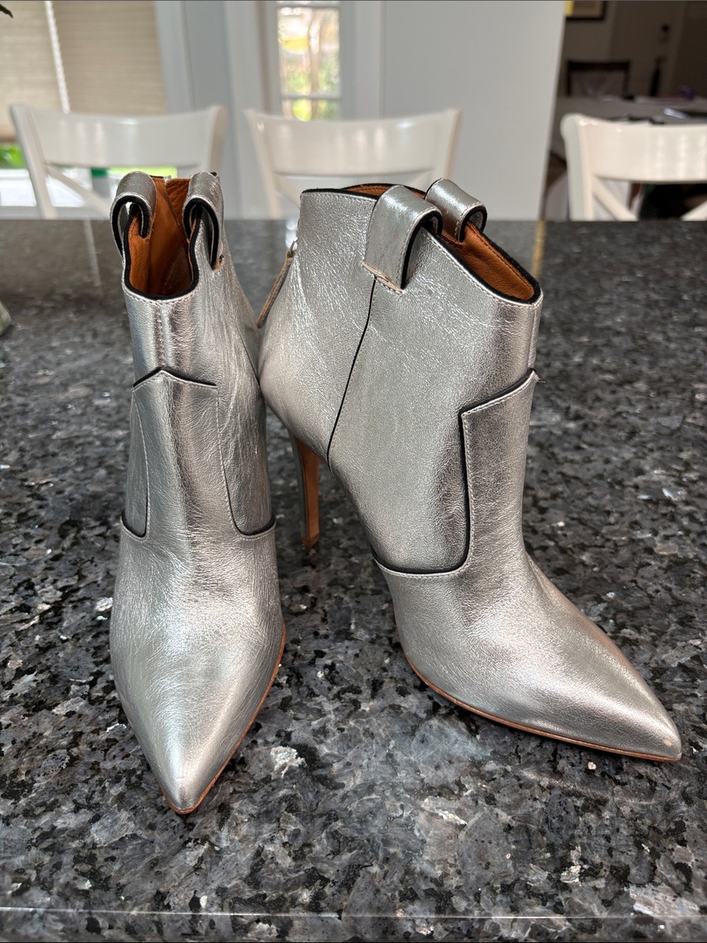 Never Worn! Veronica Beard Metallic Silver Pointed-Toe Stiletto Ankle Booties